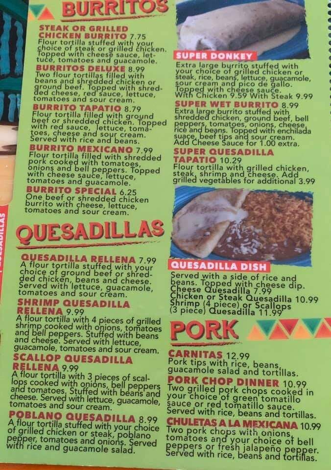 Tapatio Mexican Restaurant - Columbus, IN menu_pic