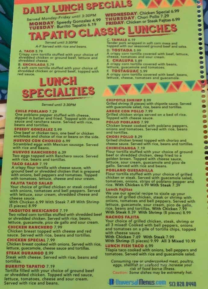 Tapatio Mexican Restaurant - Columbus, IN menu_pic