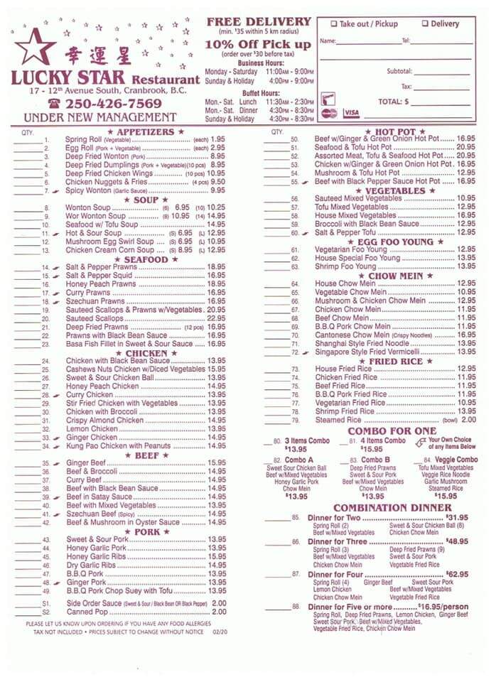 Lucky Star - Cranbrook, BC menu_pic