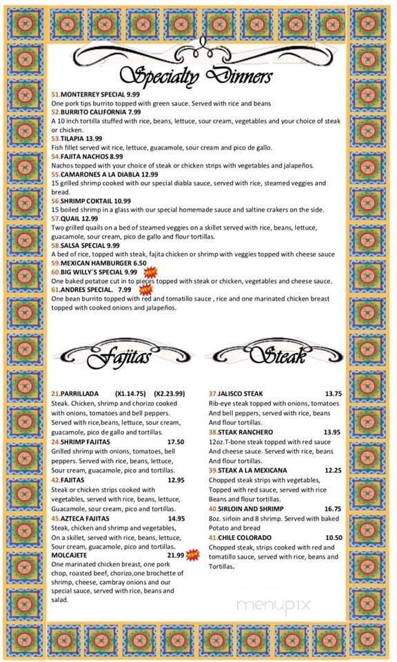 Sol Azteca Mexican Restaurant - Vicksburg, MS menu_pic