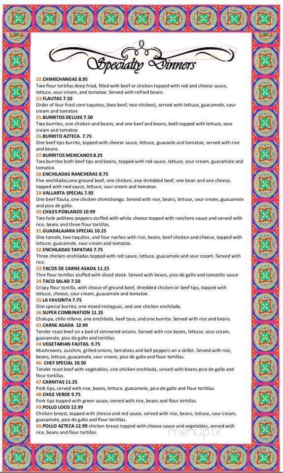 Sol Azteca Mexican Restaurant - Vicksburg, MS menu_pic