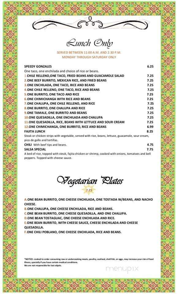 Sol Azteca Mexican Restaurant - Vicksburg, MS menu_pic
