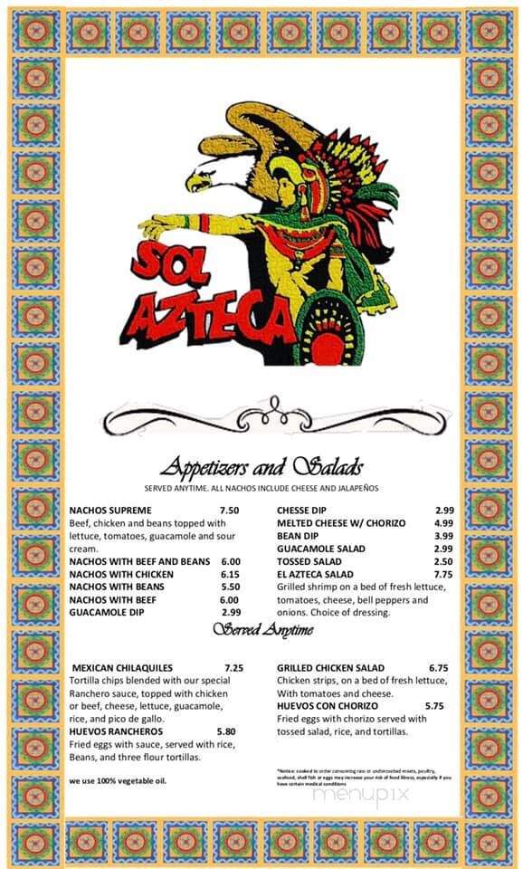 Sol Azteca Mexican Restaurant - Vicksburg, MS menu_pic