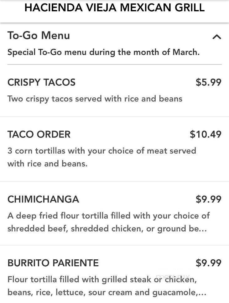 Hacienda Vieja Mexican Grill - Independence, MO menu_pic