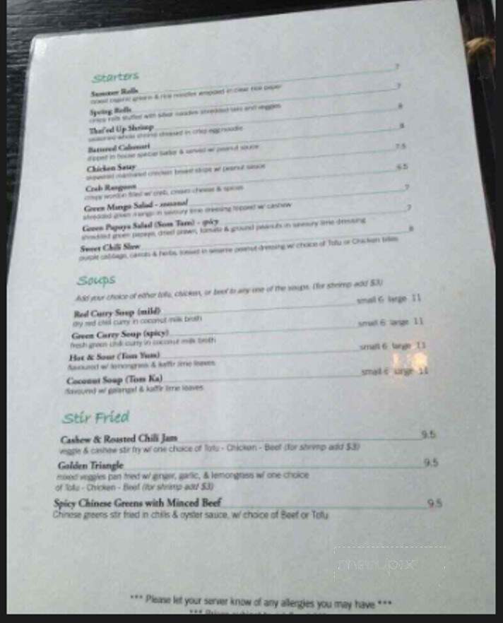 Sabai Thai Eatery - Winnipeg, MB menu_pic