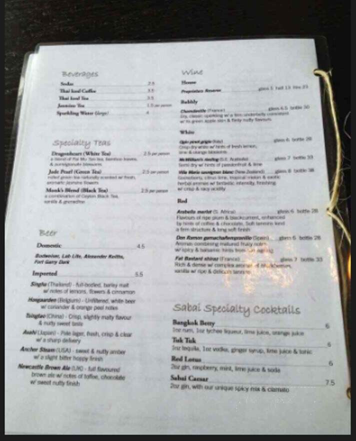 Sabai Thai Eatery - Winnipeg, MB menu_pic