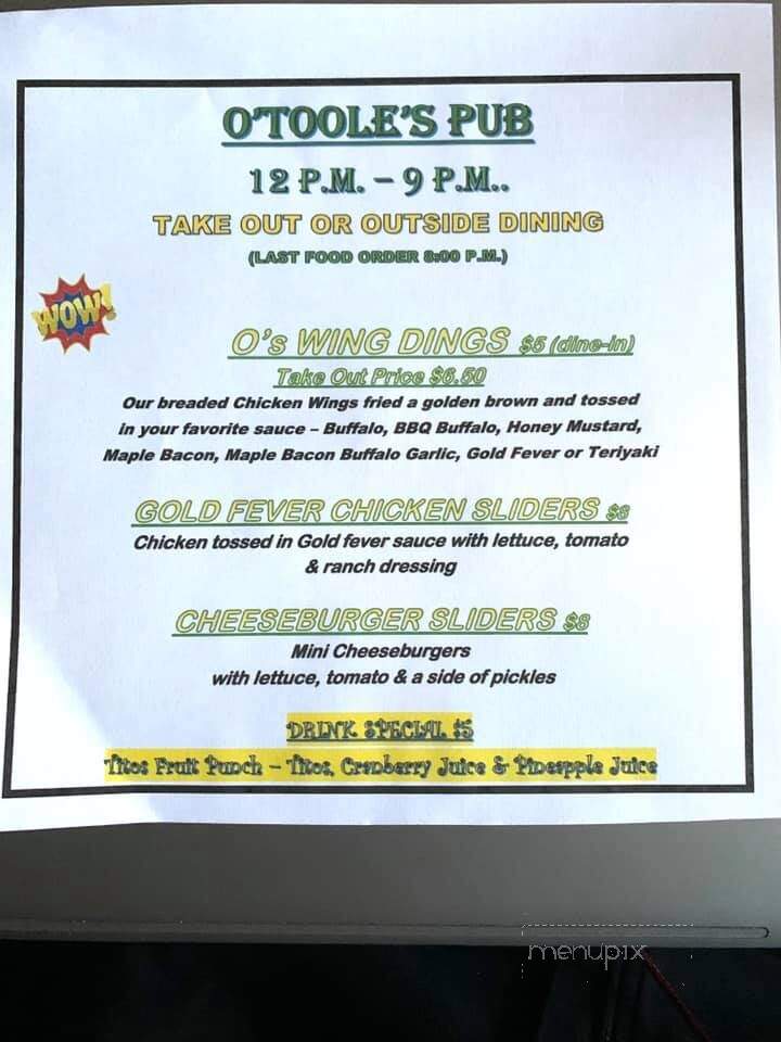 O'Toole's Pub - Whitman, MA menu_pic