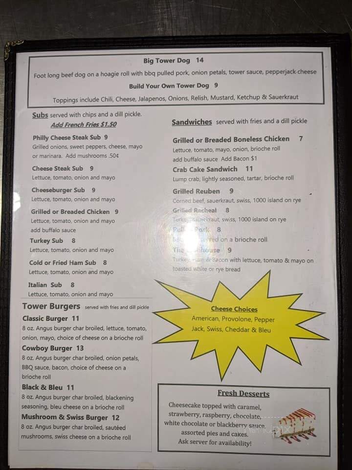 Tower Ridge Inn - McConnellsburg, PA menu_pic