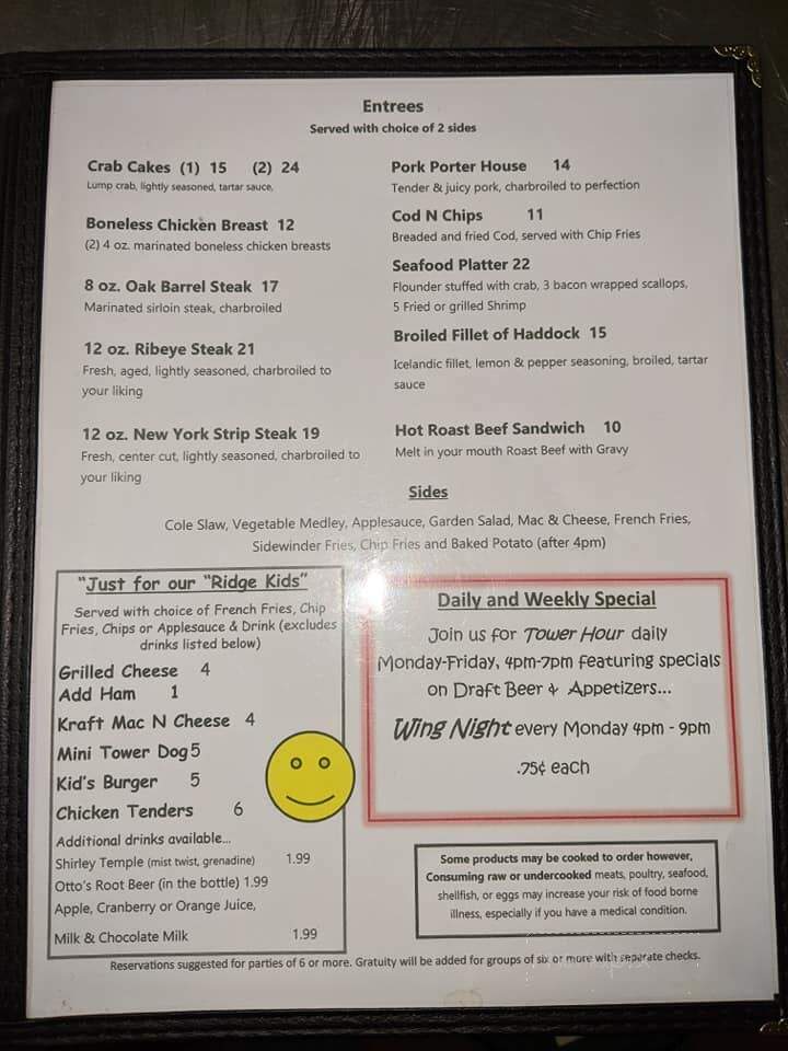 Tower Ridge Inn - McConnellsburg, PA menu_pic