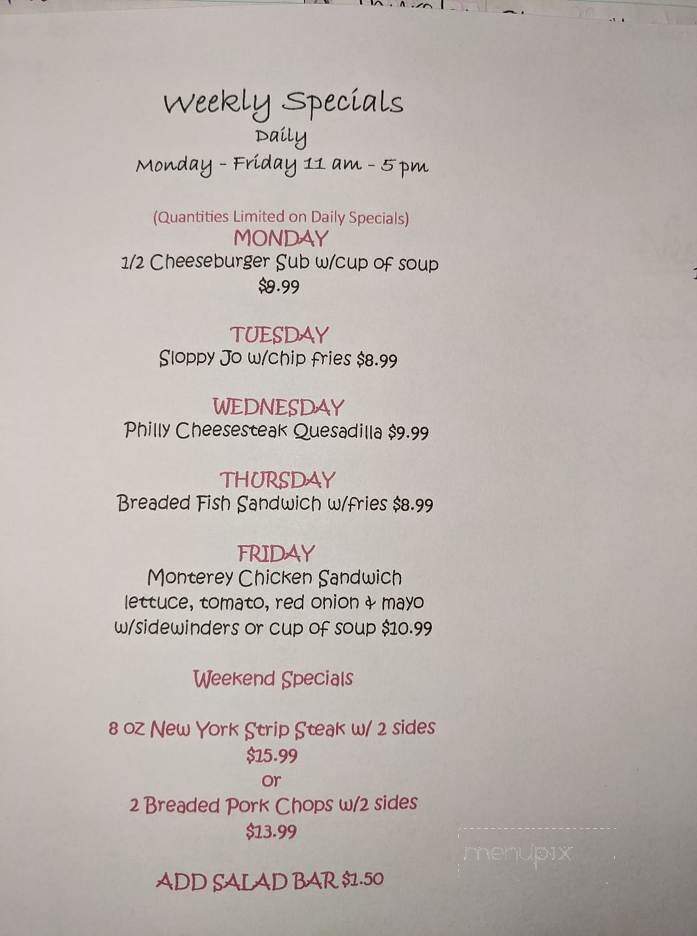 Tower Ridge Inn - McConnellsburg, PA menu_pic