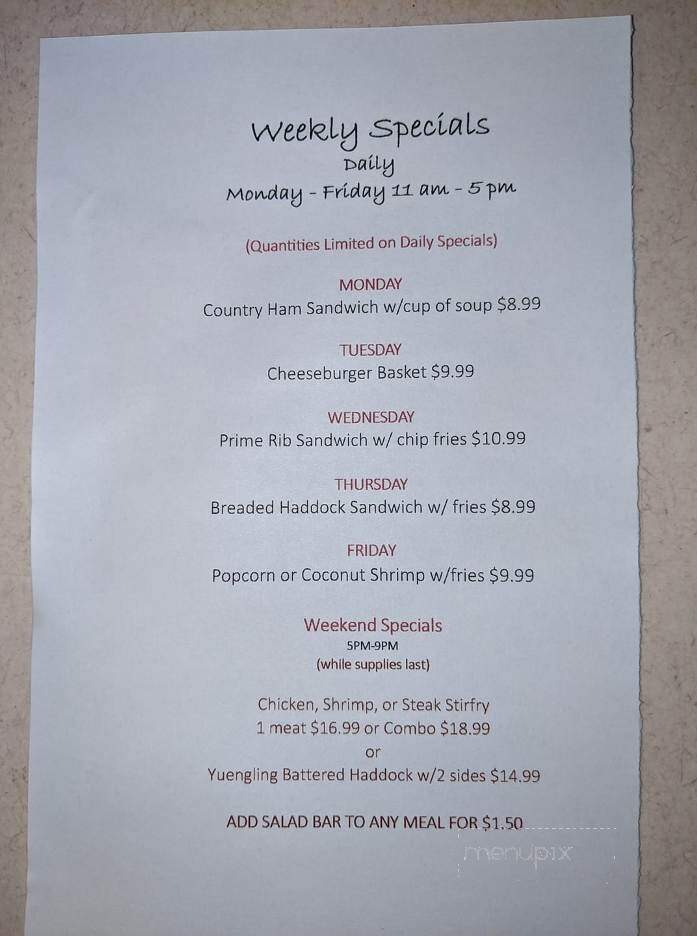 Tower Ridge Inn - McConnellsburg, PA menu_pic