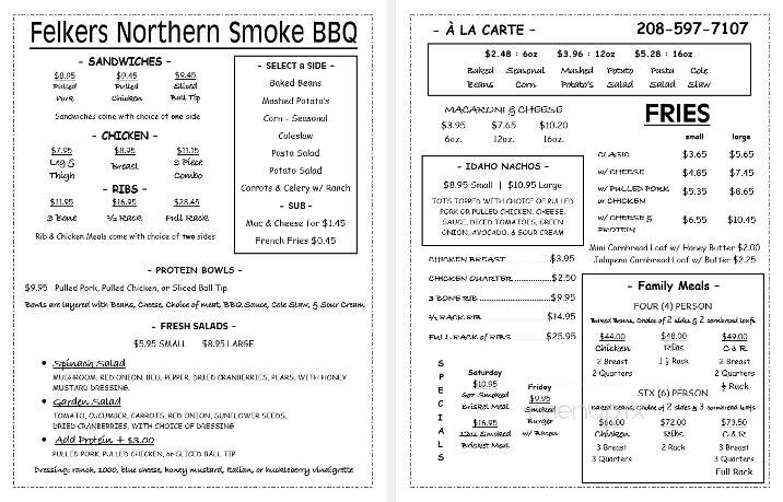 Felkers Northern Smoke BBQ - Sandpoint, ID menu_pic