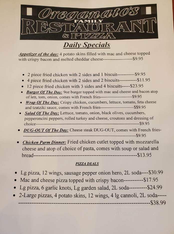 Oreganato's Pizza and Family Restaurant - Hawley, PA menu_pic