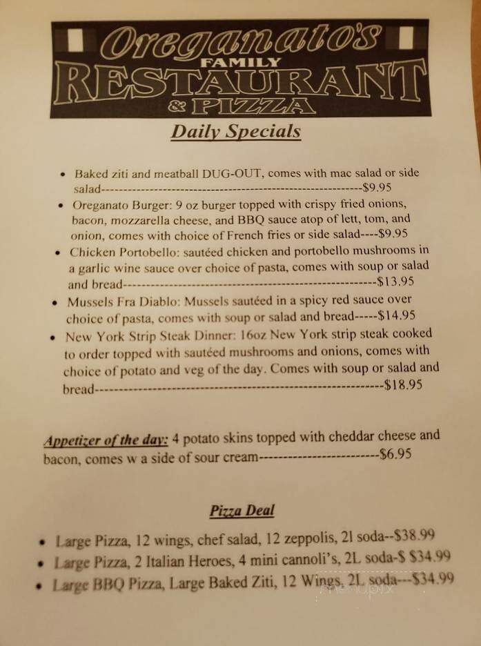 Oreganato's Pizza and Family Restaurant - Hawley, PA menu_pic