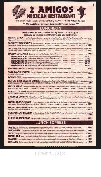 2 Amigos - Barbourville, KY menu_pic