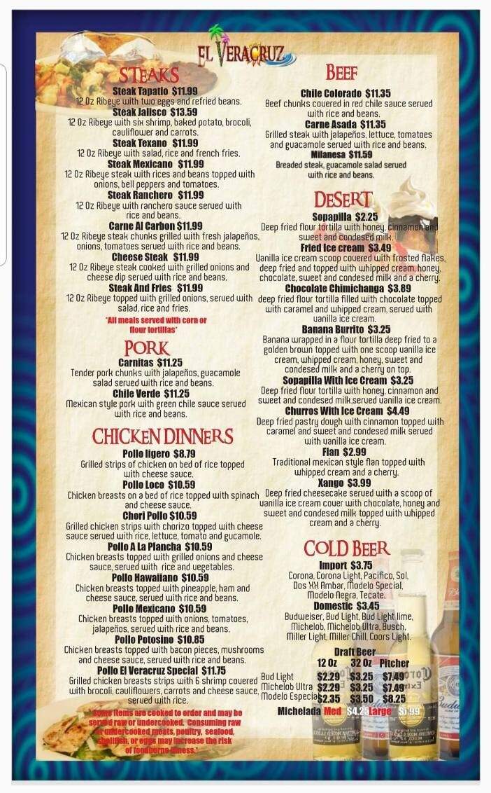 El Veracruz - Tupelo, MS menu_pic