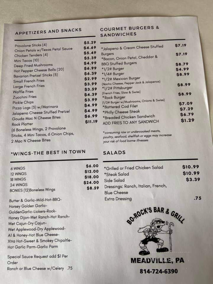 BoRocks Bar and Grille - Meadville, PA menu_pic