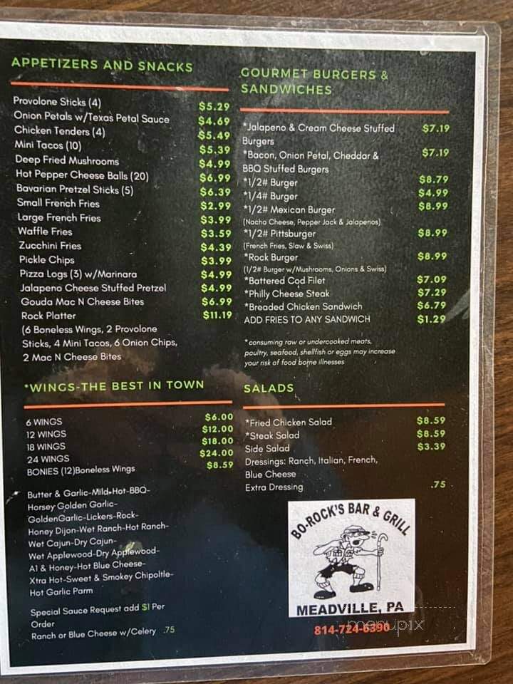 BoRocks Bar and Grille - Meadville, PA menu_pic