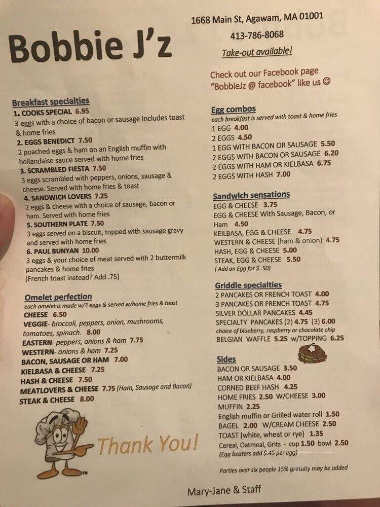 Bobbie J'z - Agawam, MA menu_pic