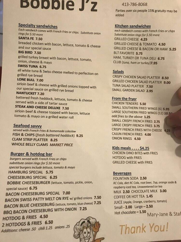 Bobbie J'z - Agawam, MA menu_pic