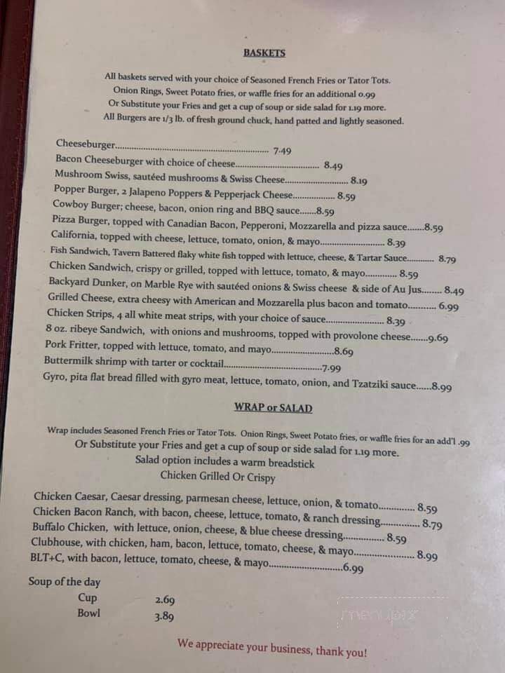 Backyard Bar and Grill - Pemberton, MN menu_pic