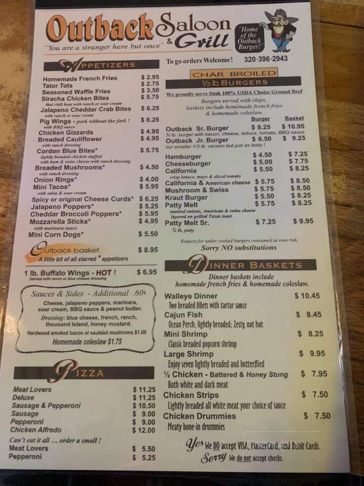 Outback Saloon & Grill - Stanchfield, MN menu_pic