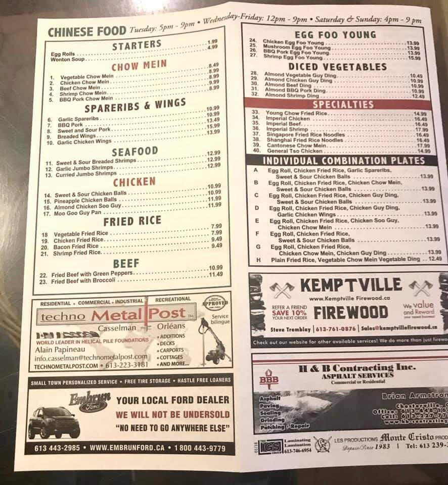 Country Kitchen Dining Lounge - Winchester, ON menu_pic