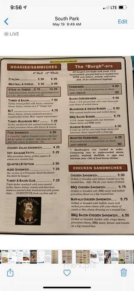 Park Valley Lounge - Pleasant Hills, PA menu_pic