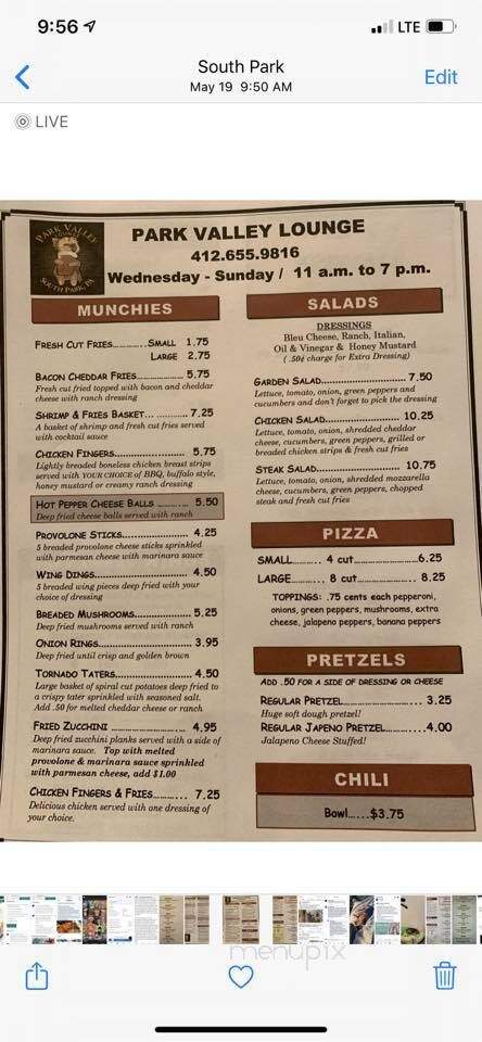 Park Valley Lounge - Pleasant Hills, PA menu_pic