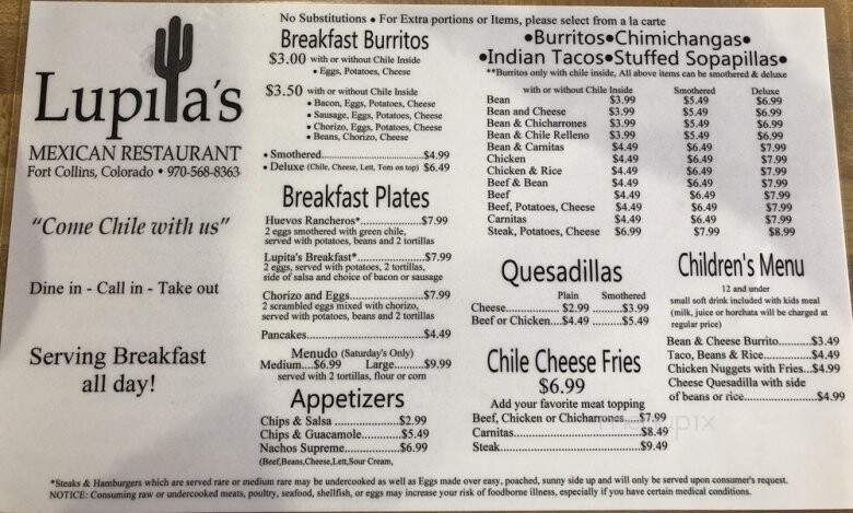 Lupita's Mexican Restaurant - Fort Collins, CO menu_pic