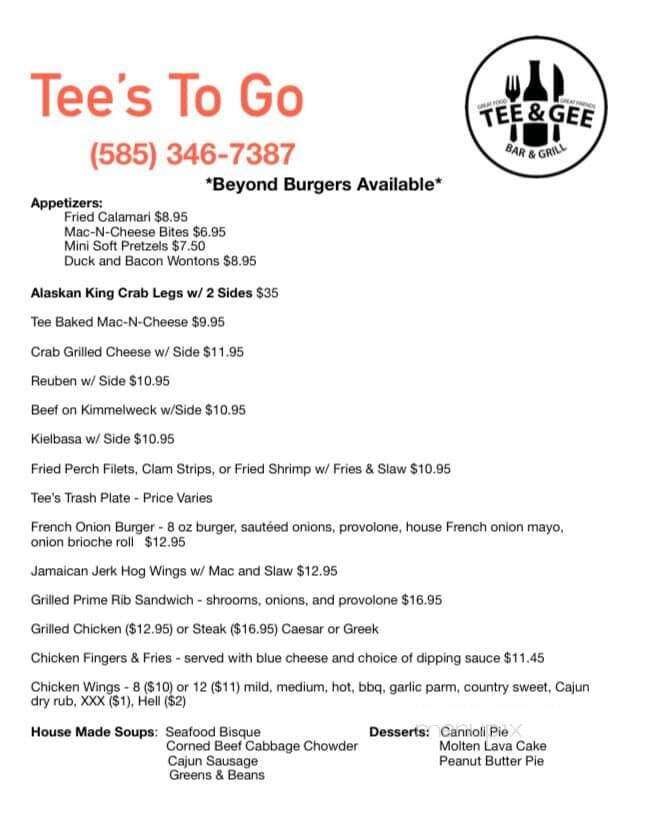 Tee & Gee Restaurant - Livonia, NY menu_pic