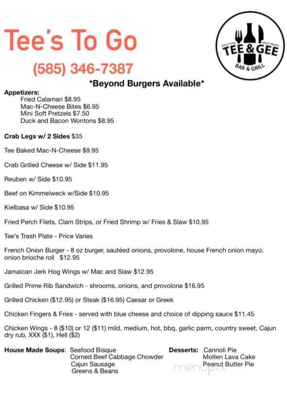 Tee & Gee Restaurant - Livonia, NY menu_pic