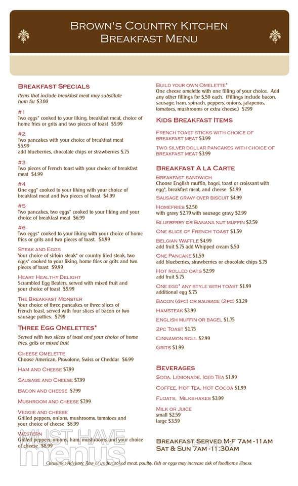 Brown's Country Kitchen - Portersville, PA menu_pic