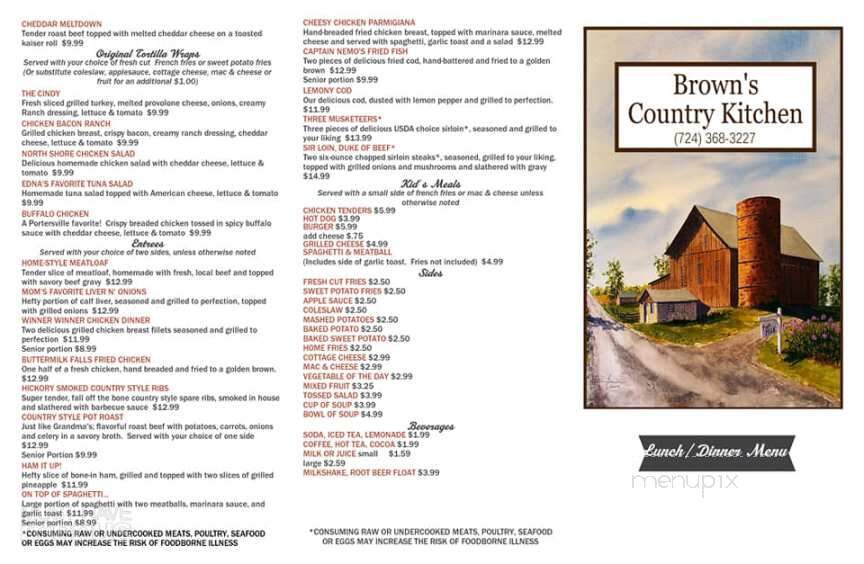 Brown's Country Kitchen - Portersville, PA menu_pic