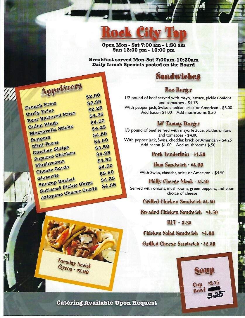 Rock City Tap Incorporated - Rock City, IL menu_pic