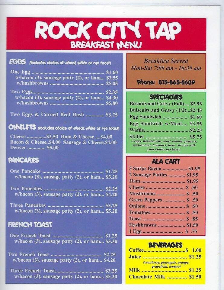Rock City Tap Incorporated - Rock City, IL menu_pic