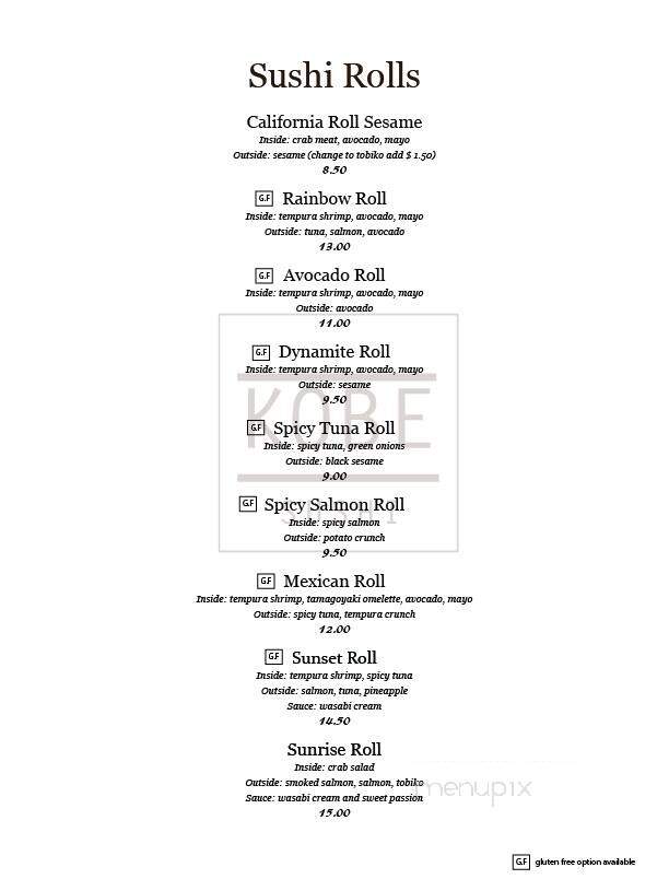 Kobe Japanese Bistro Restaurant - Edmonton, AB menu_pic