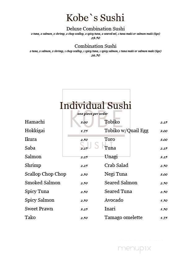 Kobe Japanese Bistro Restaurant - Edmonton, AB menu_pic