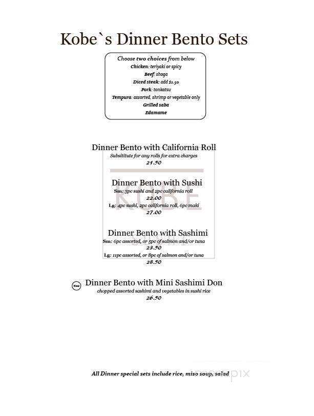 Kobe Japanese Bistro Restaurant - Edmonton, AB menu_pic