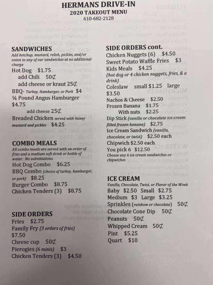 Herman's Drive-In - Topton, PA menu_pic
