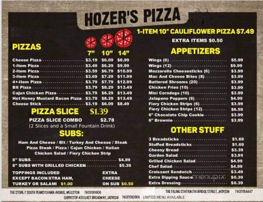 Hozer's Pizza - Wellston, OH menu_pic