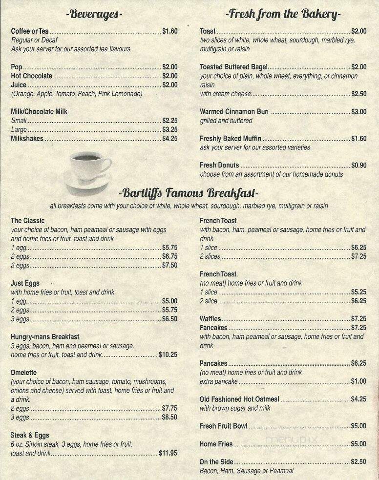Bartliff's Bakery & Restaurant - Central Huron, ON menu_pic