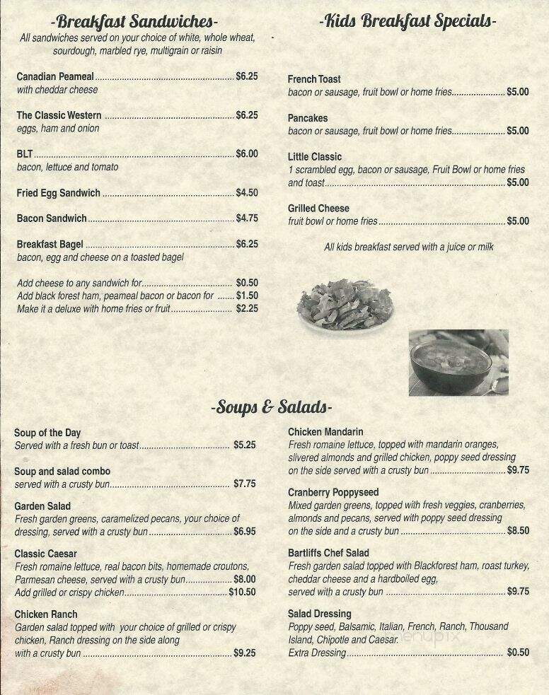 Bartliff's Bakery & Restaurant - Central Huron, ON menu_pic