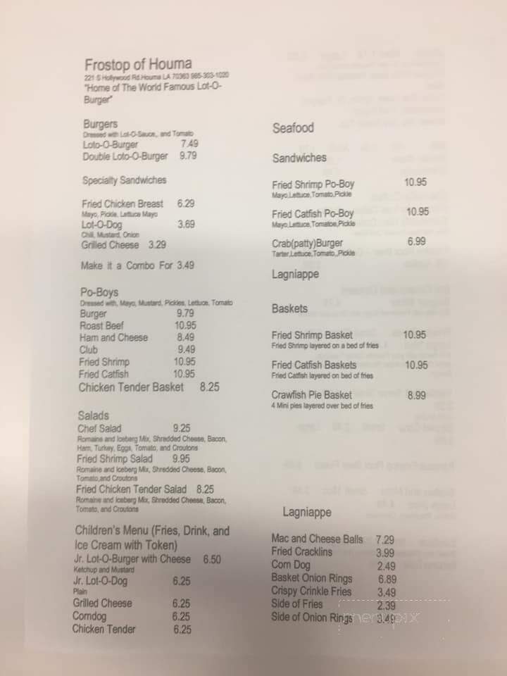Frostop of Houma - Houma, LA menu_pic