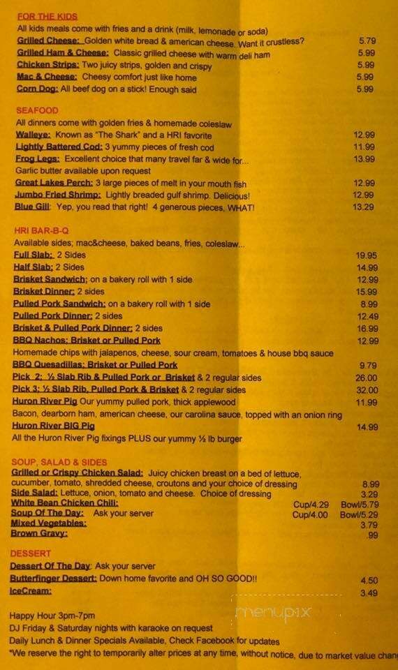 Huron River Inn - Rockwood, MI menu_pic