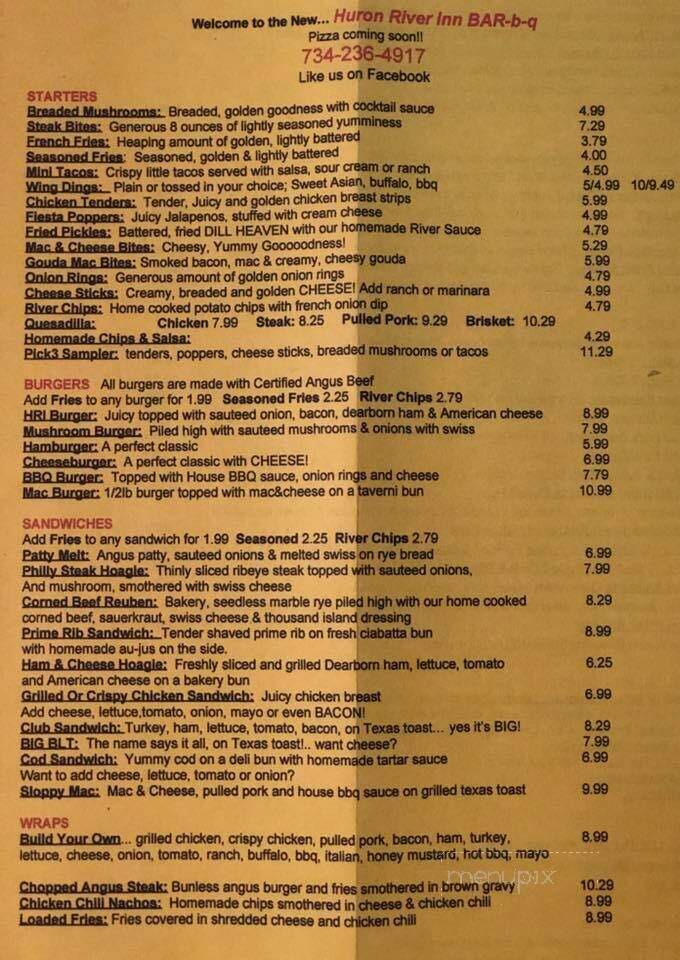Huron River Inn - Rockwood, MI menu_pic
