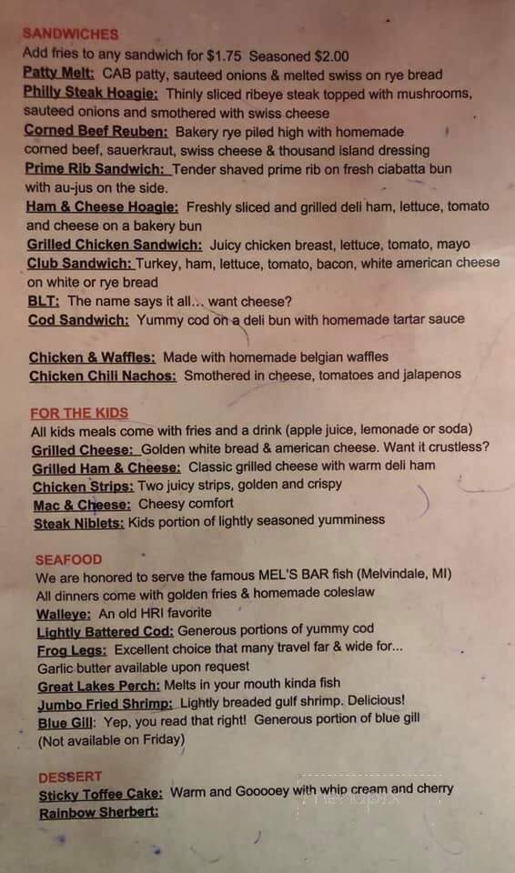 Huron River Inn - Rockwood, MI menu_pic