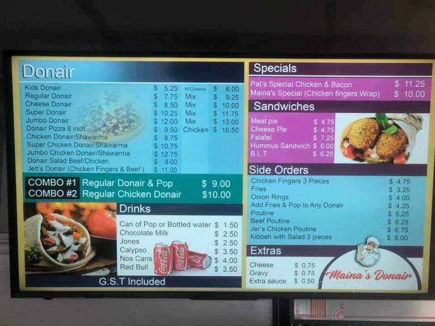 Maina's Donair - Beaumont, AB menu_pic