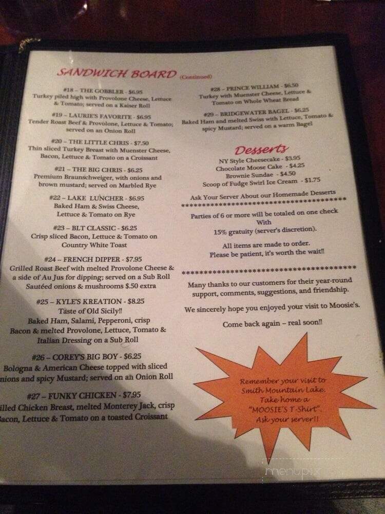 Moosie's - Moneta, VA menu_pic