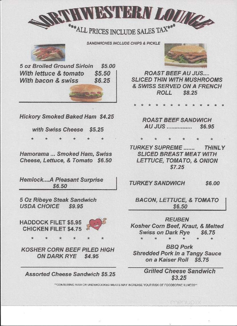 Northwestern Lounge Bar - Rhinelander, WI menu_pic